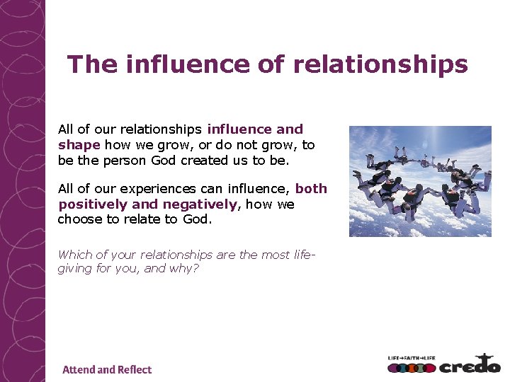 The influence of relationships All of our relationships influence and shape how we grow,