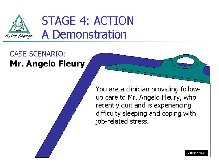 STAGE 4: ACTION A Demonstration CASE SCENARIO: Mr. Angelo Fleury You are a clinician