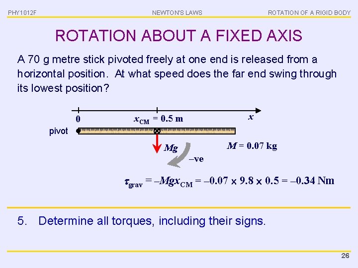 PHY 1012 F NEWTON’S LAWS ROTATION OF A RIGID BODY ROTATION ABOUT A FIXED