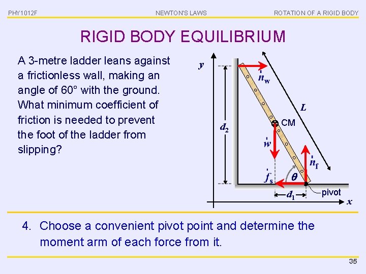 PHY 1012 F NEWTON’S LAWS ROTATION OF A RIGID BODY EQUILIBRIUM A 3 -metre