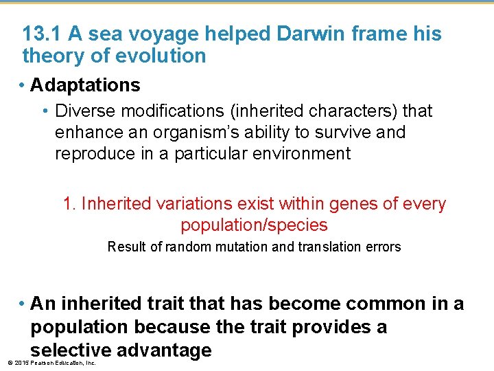 13. 1 A sea voyage helped Darwin frame his theory of evolution • Adaptations