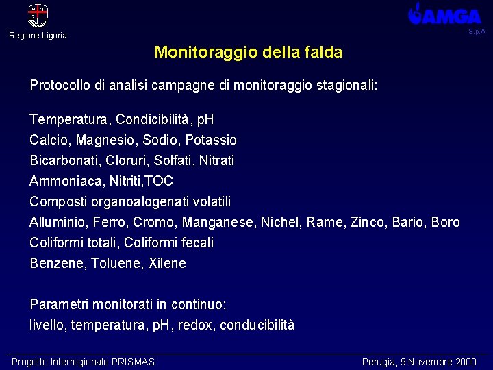 S. p. A Regione Liguria Monitoraggio della falda Protocollo di analisi campagne di monitoraggio