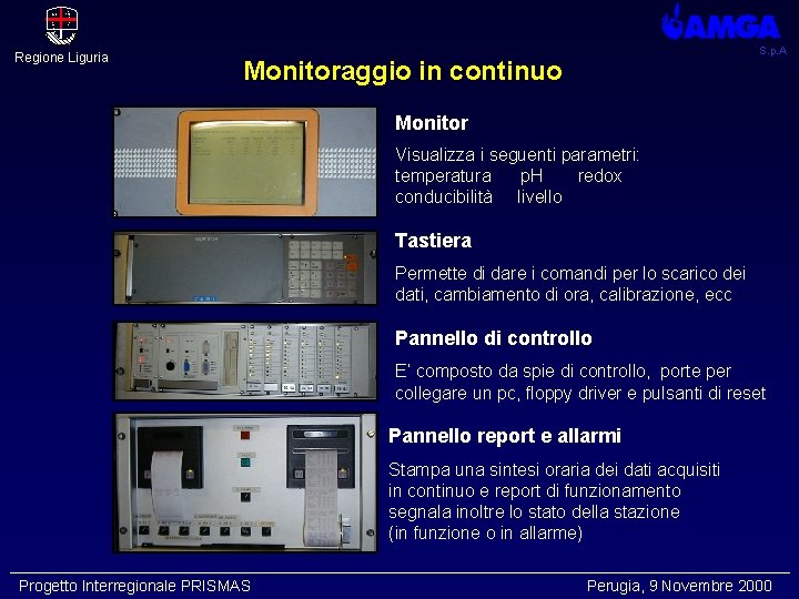 Regione Liguria S. p. A Monitoraggio in continuo Monitor Visualizza i seguenti parametri: temperatura