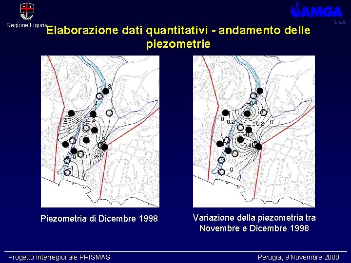 Regione Liguria Elaborazione dati quantitativi - andamento delle piezometrie Piezometria di Dicembre 1998 Progetto