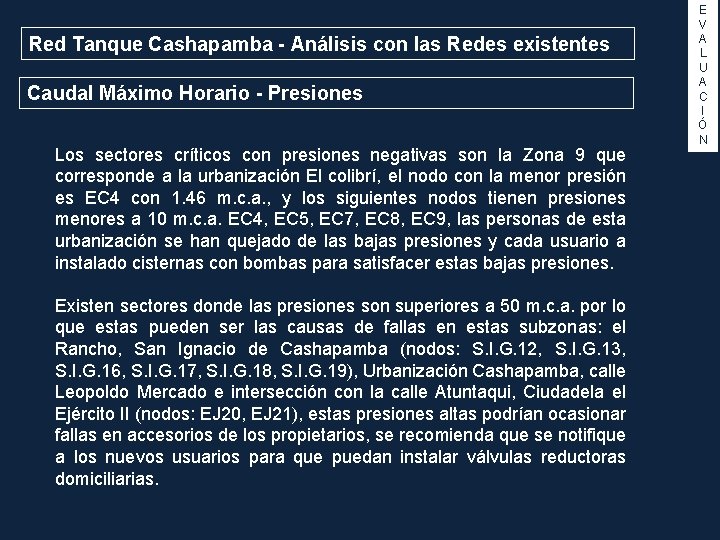 Red Tanque Cashapamba - Análisis con las Redes existentes Caudal Máximo Horario - Presiones