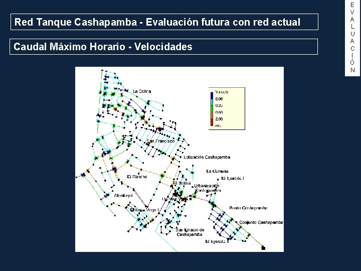 Red Tanque Cashapamba - Evaluación futura con red actual Caudal Máximo Horario - Velocidades