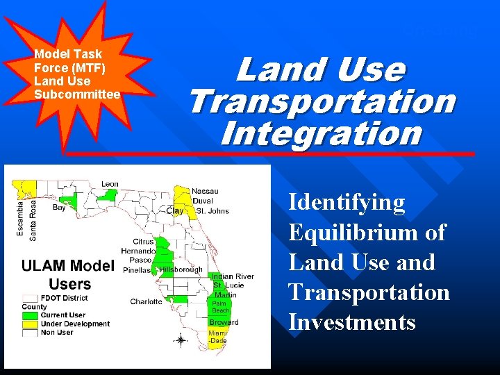 On-Going Model Task Force (MTF) Land Use Subcommittee Land Use Transportation Integration Identifying Equilibrium