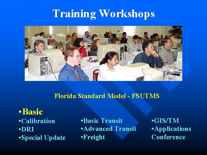 Training Workshops Florida Standard Model - FSUTMS • Basic • Calibration • DRI •