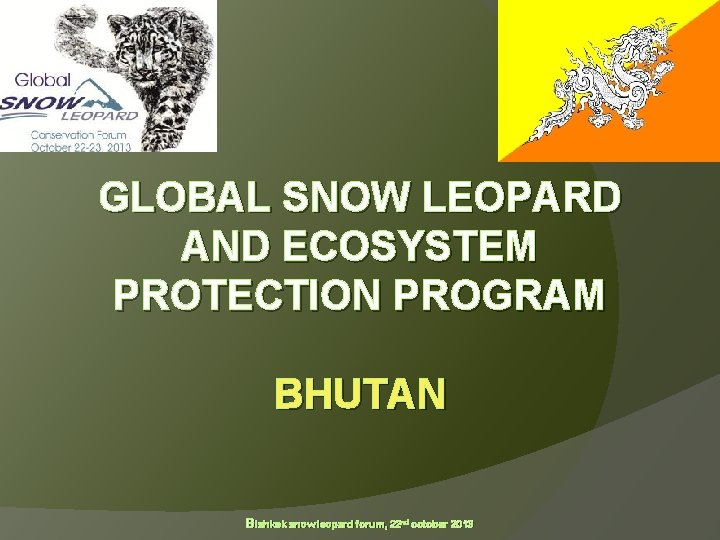 GLOBAL SNOW LEOPARD AND ECOSYSTEM PROTECTION PROGRAM BHUTAN Bishkek snow leopard forum, 22 nd