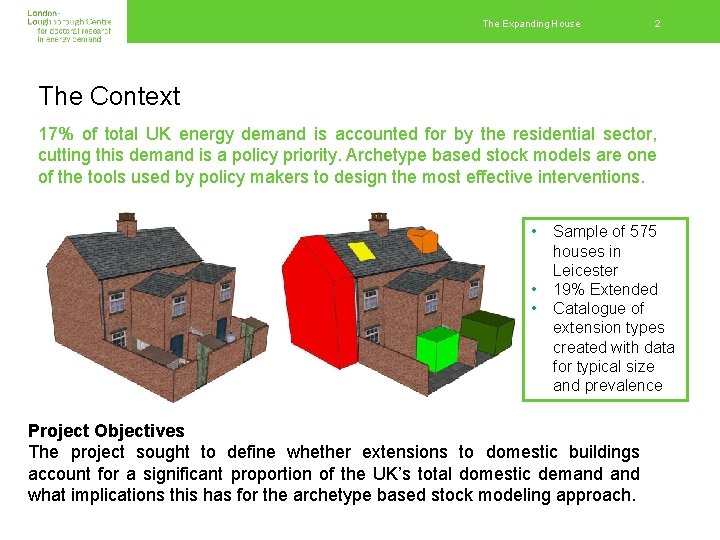 The Expanding House 2 The Context 17% of total UK energy demand is accounted