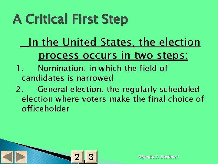 A Critical First Step In the United States, the election process occurs in two