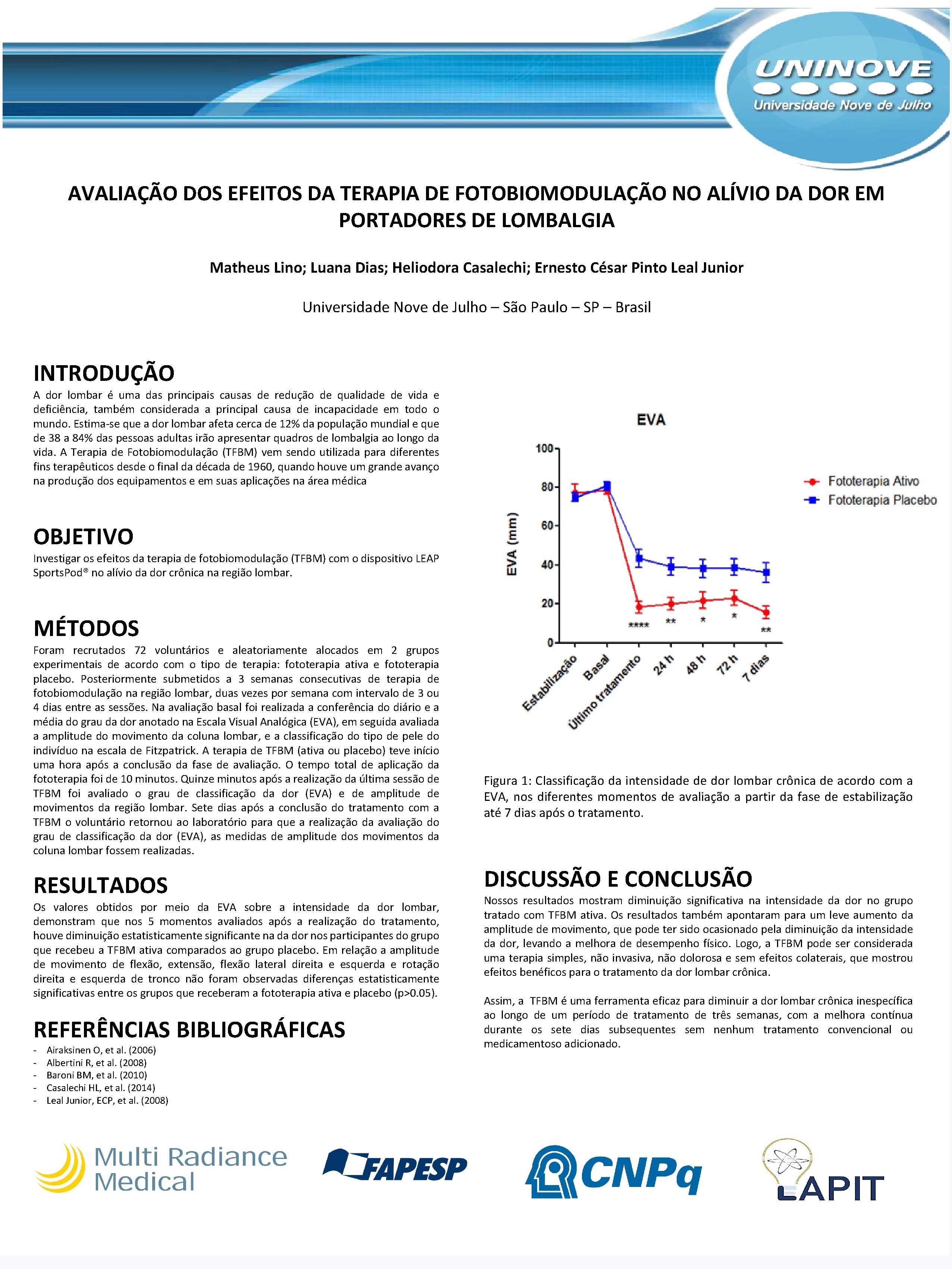 AVALIAÇÃO DOS EFEITOS DA TERAPIA DE FOTOBIOMODULAÇÃO NO ALÍVIO DA DOR EM PORTADORES DE