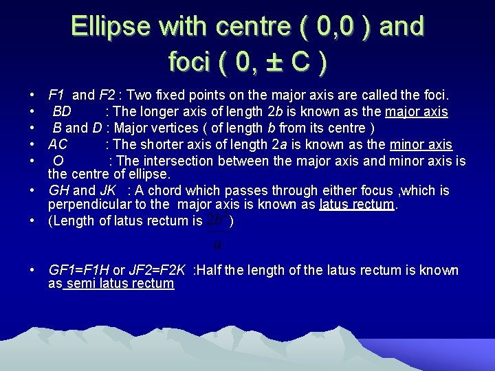 Ellipse with centre ( 0, 0 ) and foci ( 0, ± C )