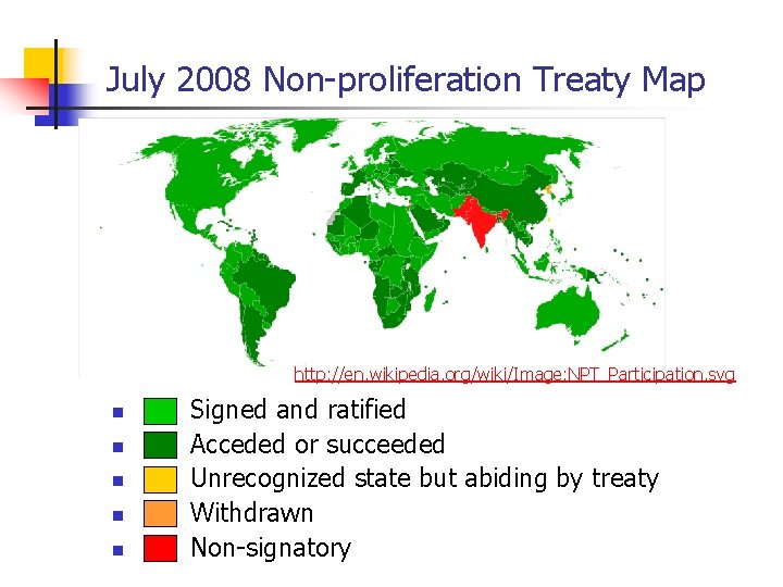 July 2008 Non-proliferation Treaty Map http: //en. wikipedia. org/wiki/Image: NPT_Participation. svg n n n