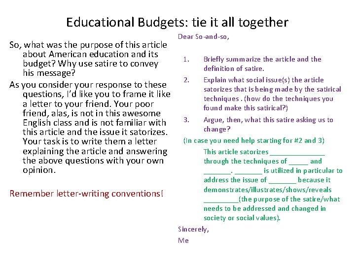 Educational Budgets: tie it all together So, what was the purpose of this article