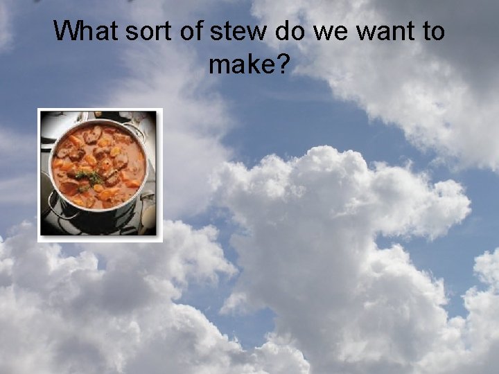 What sort of stew do we want to make? 