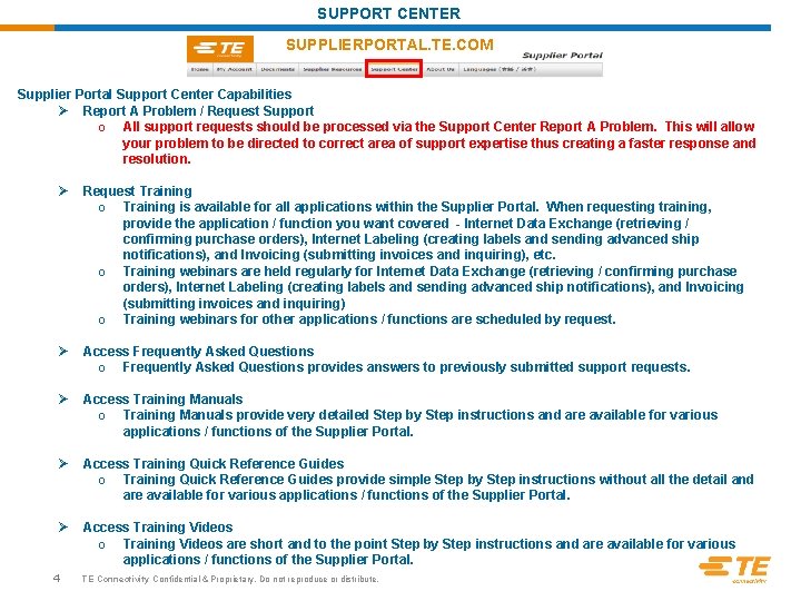 SUPPORT CENTER SUPPLIERPORTAL. TE. COM Supplier Portal Support Center Capabilities Ø Report A Problem SUPPORT CENTER SUPPLIERPORTAL. TE. COM Supplier Portal Support Center Capabilities Ø Report A Problem