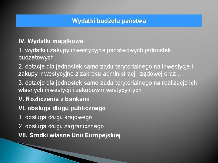 Wydatki budżetu państwa IV. Wydatki majątkowe 1. wydatki i zakupy inwestycyjne państwowych jednostek budżetowych