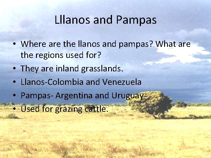Lllanos and Pampas • Where are the llanos and pampas? What are the regions