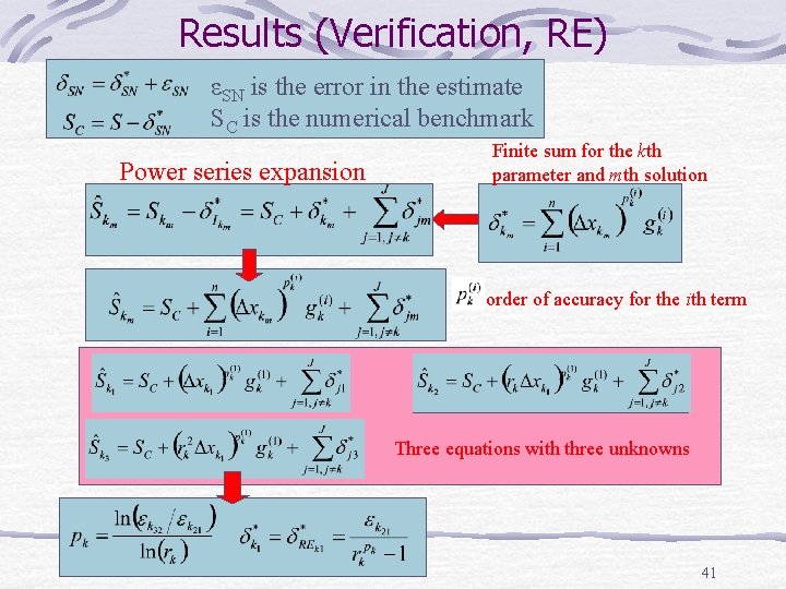 Results (Verification, RE) εSN is the error in the estimate SC is the numerical