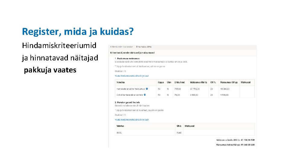 Register, mida ja kuidas? Hindamiskriteeriumid ja hinnatavad näitajad pakkuja vaates 