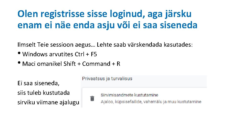 Olen registrisse sisse loginud, aga järsku enam ei näe enda asju või ei saa