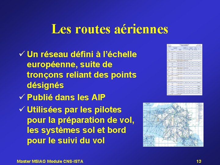 Les routes aériennes ü Un réseau défini à l’échelle européenne, suite de tronçons reliant