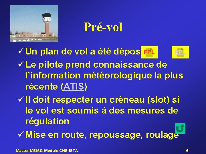 Pré-vol RPL ü Un plan de vol a été déposéFPL ü Le pilote prend