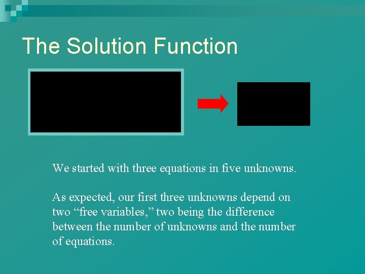 The Solution Function We started with three equations in five unknowns. As expected, our