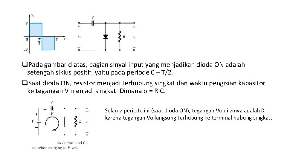 q. Pada gambar diatas, bagian sinyal input yang menjadikan dioda ON adalah setengah siklus