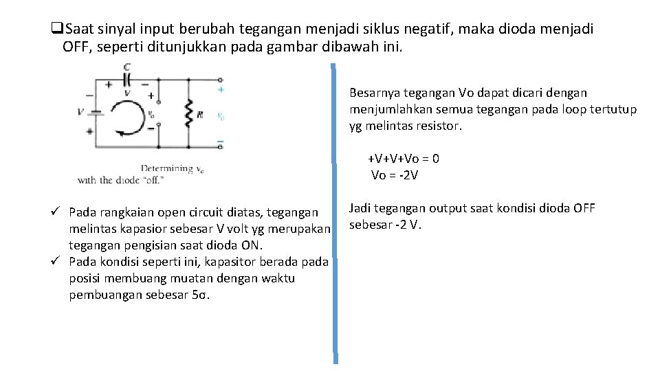 q. Saat sinyal input berubah tegangan menjadi siklus negatif, maka dioda menjadi OFF, seperti
