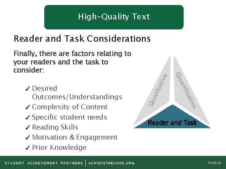 High-Quality Text Reader and Task Considerations Finally, there are factors relating to your readers