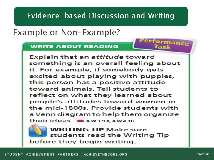 Evidence-based Discussion and Writing Example or Non-Example? PAGE 40 