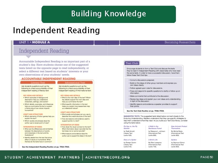 Building Knowledge Independent Reading PAGE 50 