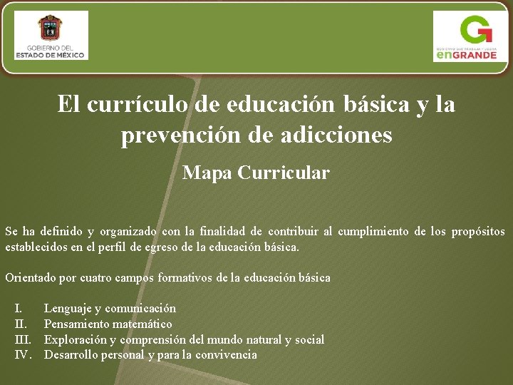 El currículo de educación básica y la prevención de adicciones Mapa Curricular Se ha