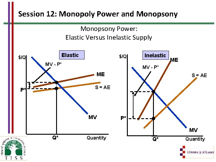 Session 12: Monopoly Power and Monopsony Power: Elastic Versus Inelastic Supply Elastic $/Q MV