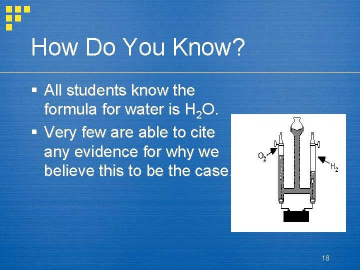 How Do You Know? § All students know the formula for water is H