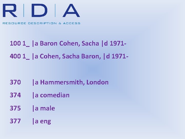 100 1_ |a Baron Cohen, Sacha |d 1971400 1_ |a Cohen, Sacha Baron, |d