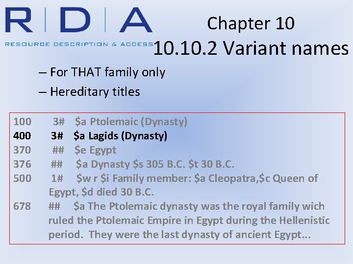 Chapter 10 10. 2 Variant names – For THAT family only – Hereditary titles