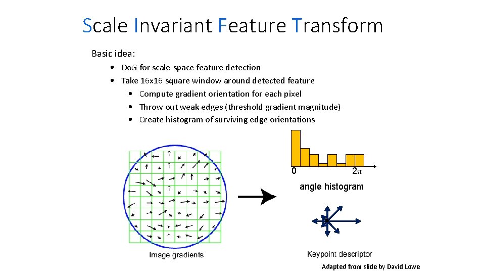 Scale Invariant Feature Transform Basic idea: • Do. G for scale-space feature detection • Scale Invariant Feature Transform Basic idea: • Do. G for scale-space feature detection •