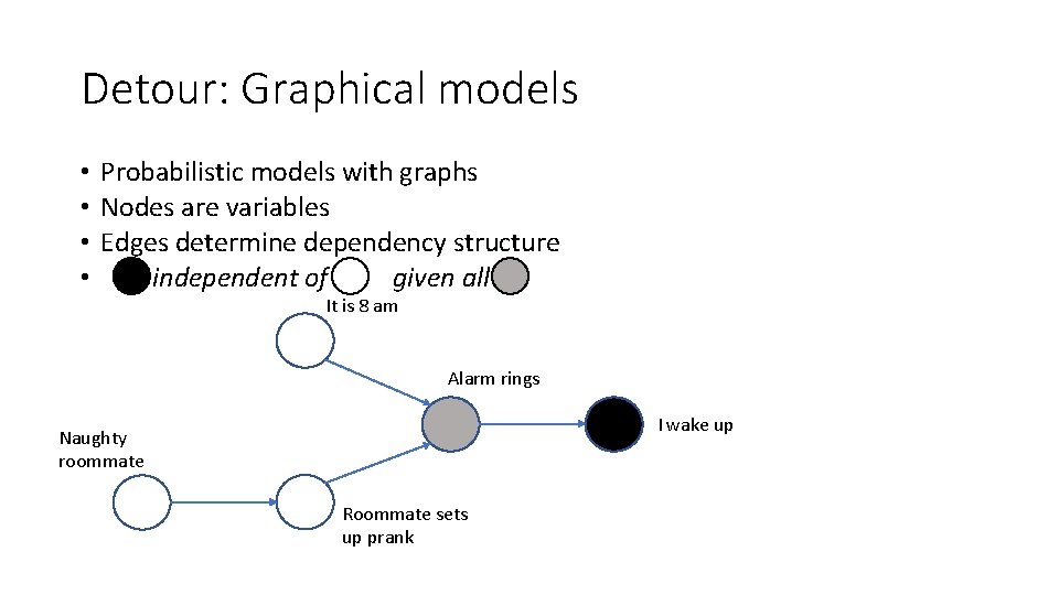 Detour: Graphical models • Probabilistic models with graphs • Nodes are variables • Edges Detour: Graphical models • Probabilistic models with graphs • Nodes are variables • Edges