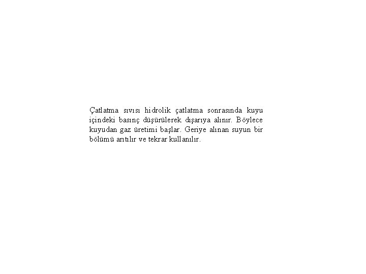 Çatlatma sıvısı hidrolik çatlatma sonrasında kuyu içindeki basınç düşürülerek dışarıya alınır. Böylece kuyudan gaz