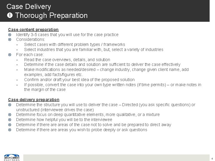 Case Delivery Thorough Preparation Case content preparation Identify 3 -5 cases that you will