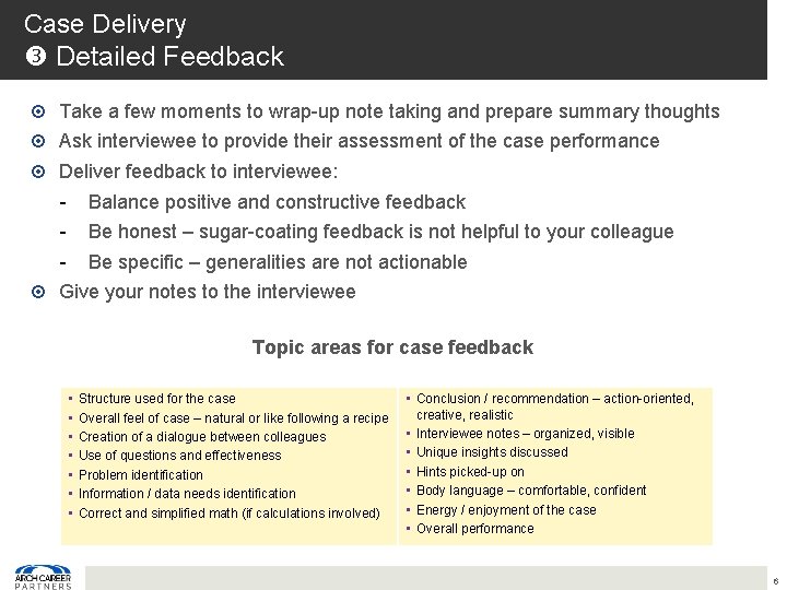 Case Delivery Detailed Feedback Take a few moments to wrap-up note taking and prepare