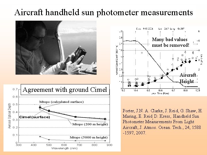 Aircraft handheld sun photometer measurements Many bad values must be removed! Aircraft Height Agreement Aircraft handheld sun photometer measurements Many bad values must be removed! Aircraft Height Agreement