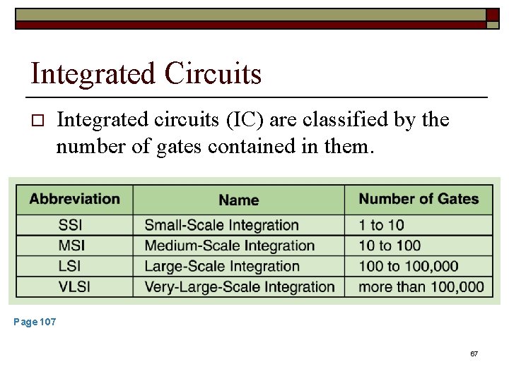 Integrated Circuits o Integrated circuits (IC) are classified by the number of gates contained