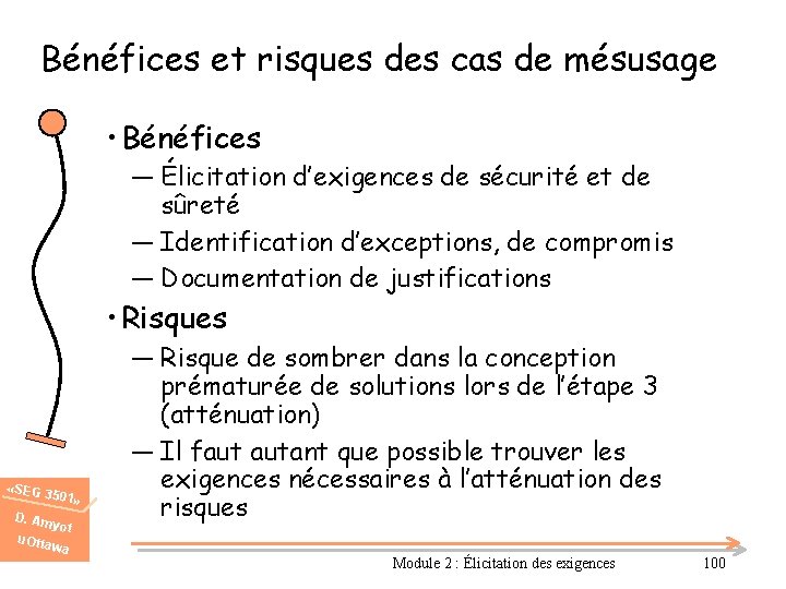 Bénéfices et risques des cas de mésusage • Bénéfices ― Élicitation d’exigences de sécurité