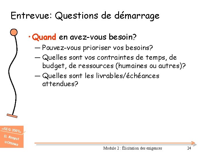 Entrevue: Questions de démarrage • Quand en avez-vous besoin? ― Pouvez-vous prioriser vos besoins?