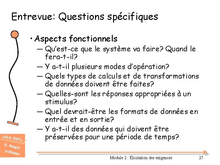 Entrevue: Questions spécifiques • Aspects fonctionnels «SEG 3 501» ― Qu’est-ce que le système