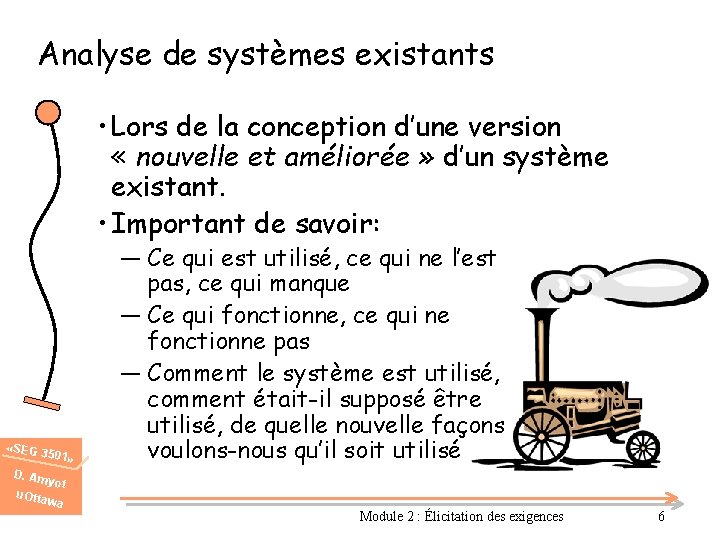 Analyse de systèmes existants • Lors de la conception d’une version « nouvelle et